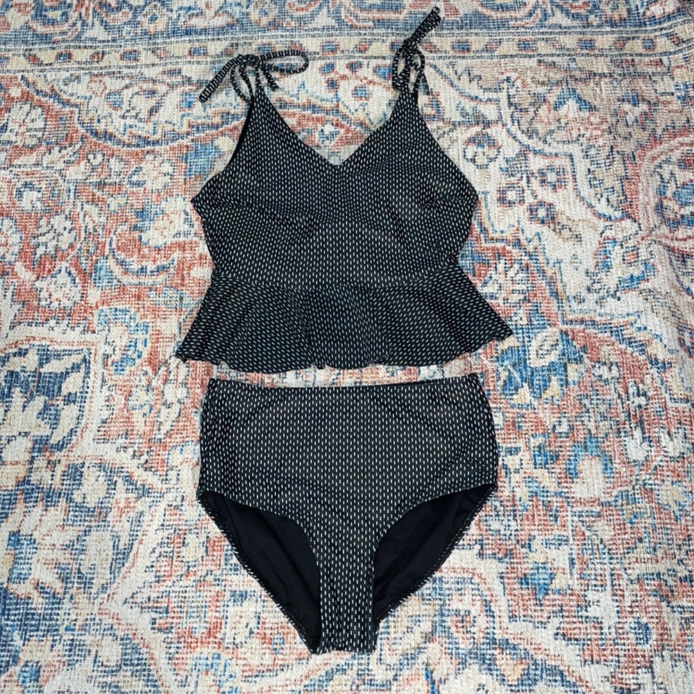 Albion Midnight Dash Tied Up Tankini Top + Bottoms SZ S EUC